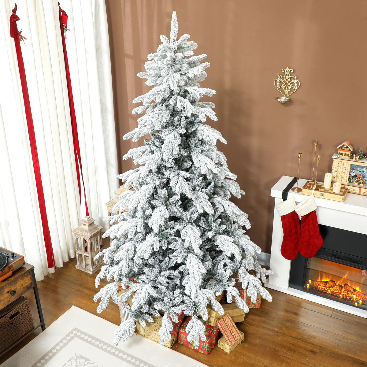 7ft Super Flocked Artificial Christmas Tree Green and White