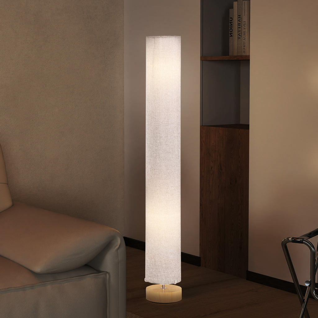 Modern Grey Standing Floor Lamp with Linen Shade and Wooden Base