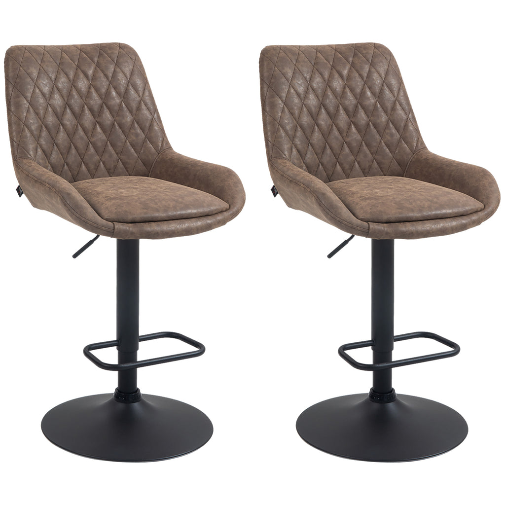 Retro Faux Leather Bar Stools Set of 2 with Adjustable Height - Coffee