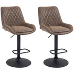 Retro Faux Leather Bar Stools Set of 2 with Adjustable Height - Coffee