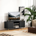 Black Beadboard TV Stand with 2 Cabinets and Open Shelves