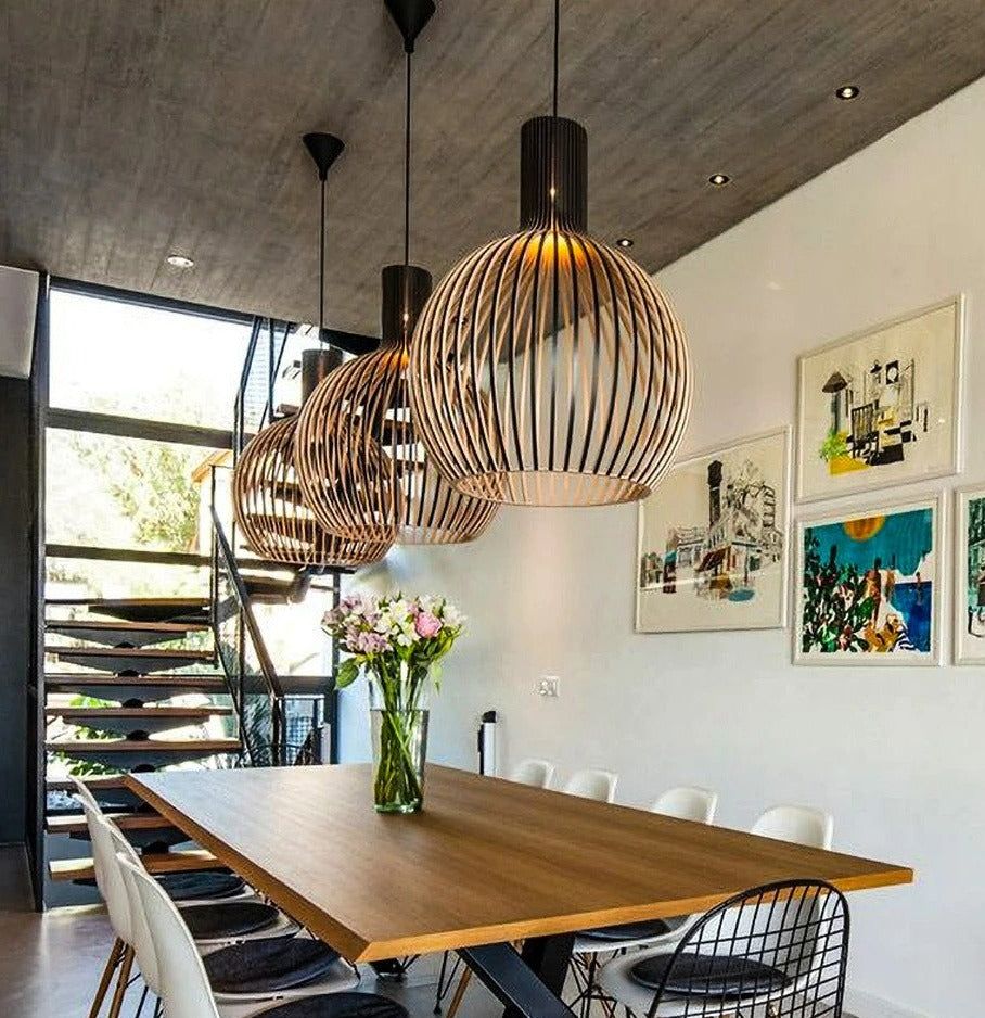 Handcrafted Wooden Pendant Light with Natural Scandinavian Grain