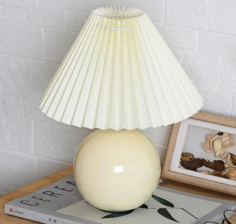Ceramic Table Lamp with Folded Shade Warm Ambient Lighting