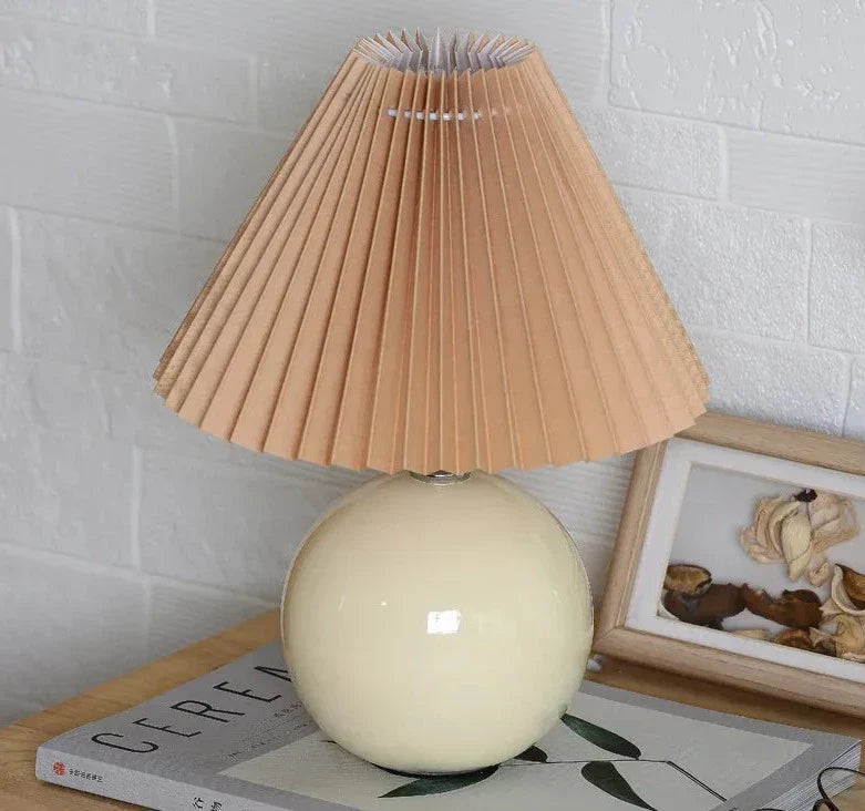 Ceramic Table Lamp with Folded Shade Warm Ambient Lighting