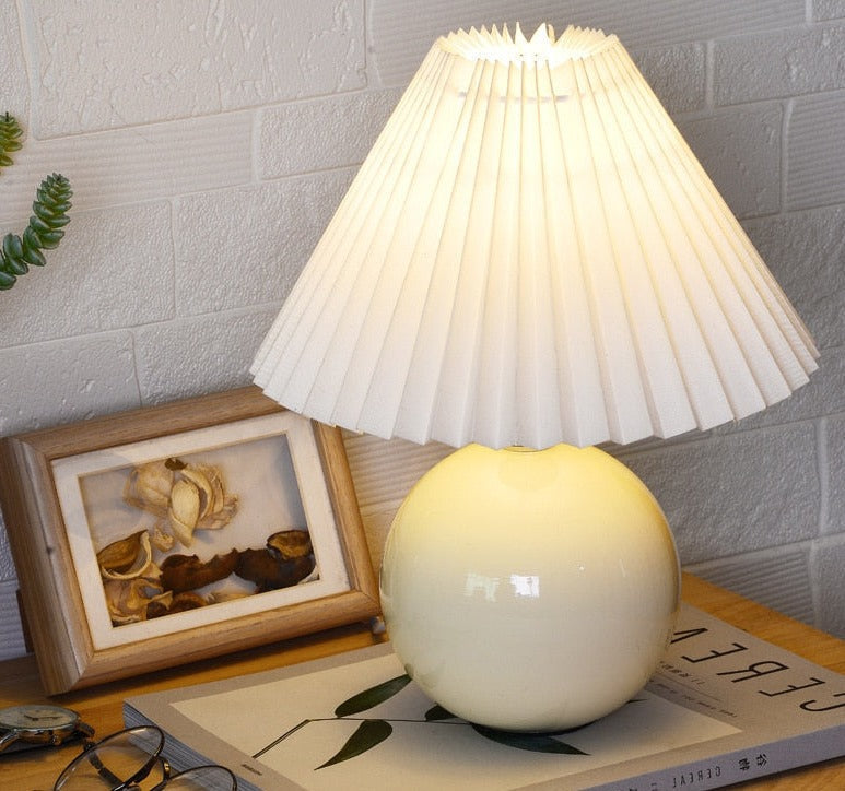 Ceramic Table Lamp with Folded Shade Warm Ambient Lighting