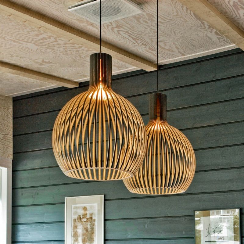 Handcrafted Wooden Pendant Light with Natural Scandinavian Grain