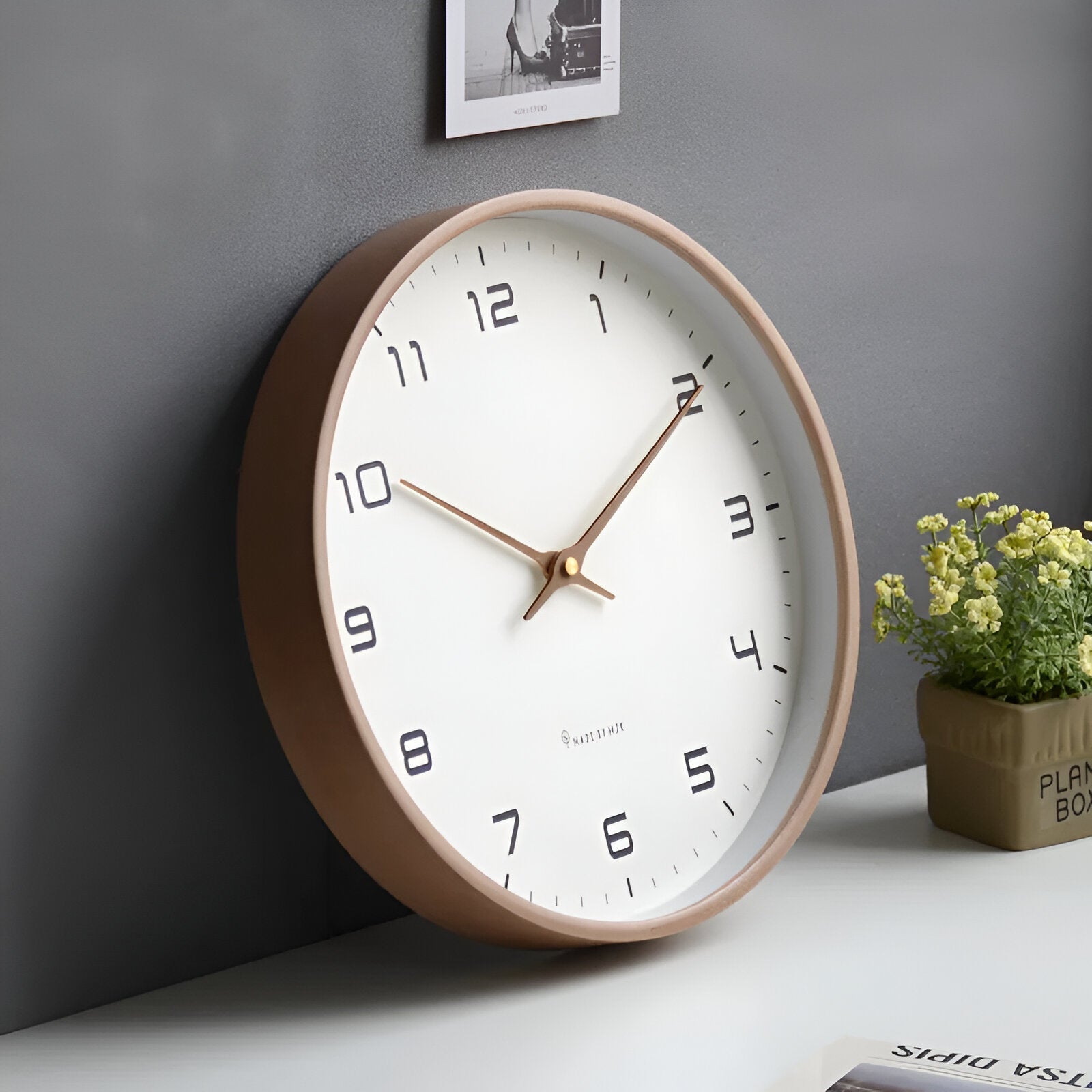 Nordic Minimalist Wall Clock with Warm Wood Frame