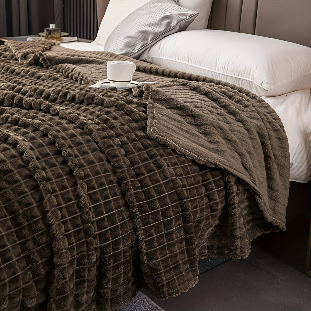 Ultra-Fluffy Plaid Coral Fleece Blanket