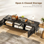 Black Fluted TV Stand with Gold Legs and 2 Cabinets
