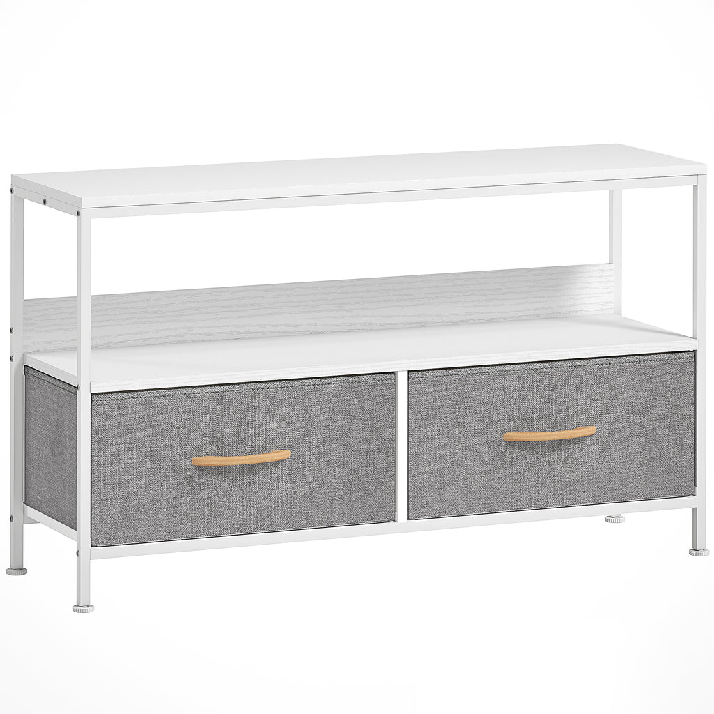 and Black TV Cabinet with Foldable Linen Drawers - White