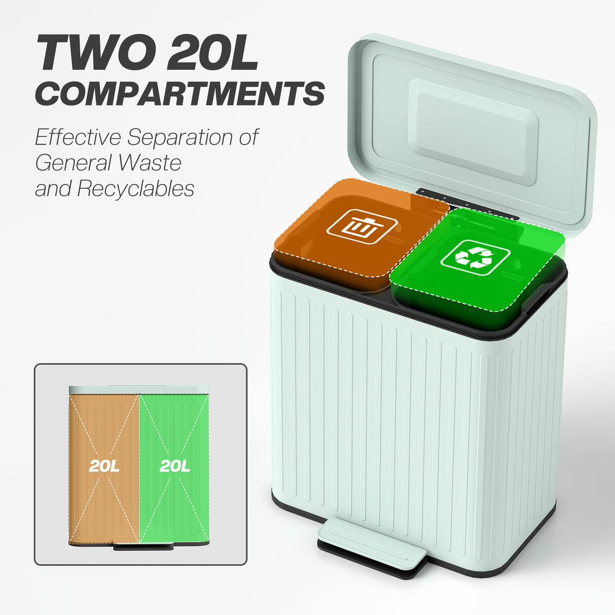 Dual Compartment Pedal Bin with Soft-Close Lid