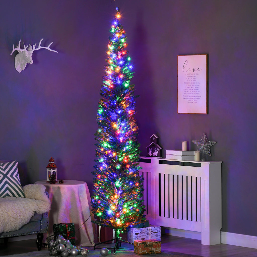 7.5ft Pre-Lit Pencil Shape Christmas Tree with Colourful LED Lights