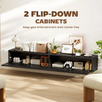 Black Fluted 140cm Floating TV Stand with Flip Cabinets