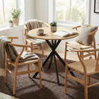 Industrial Round Dining Table with Cross Legs Oak