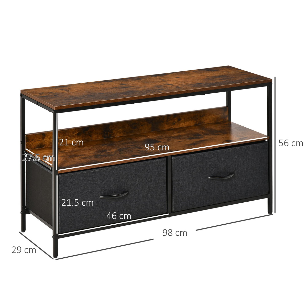 Rustic Brown and Black TV Cabinet with Foldable Linen Drawers