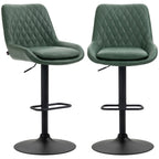 Retro Faux Leather Bar Stools Set of 2 with Adjustable Height - Green
