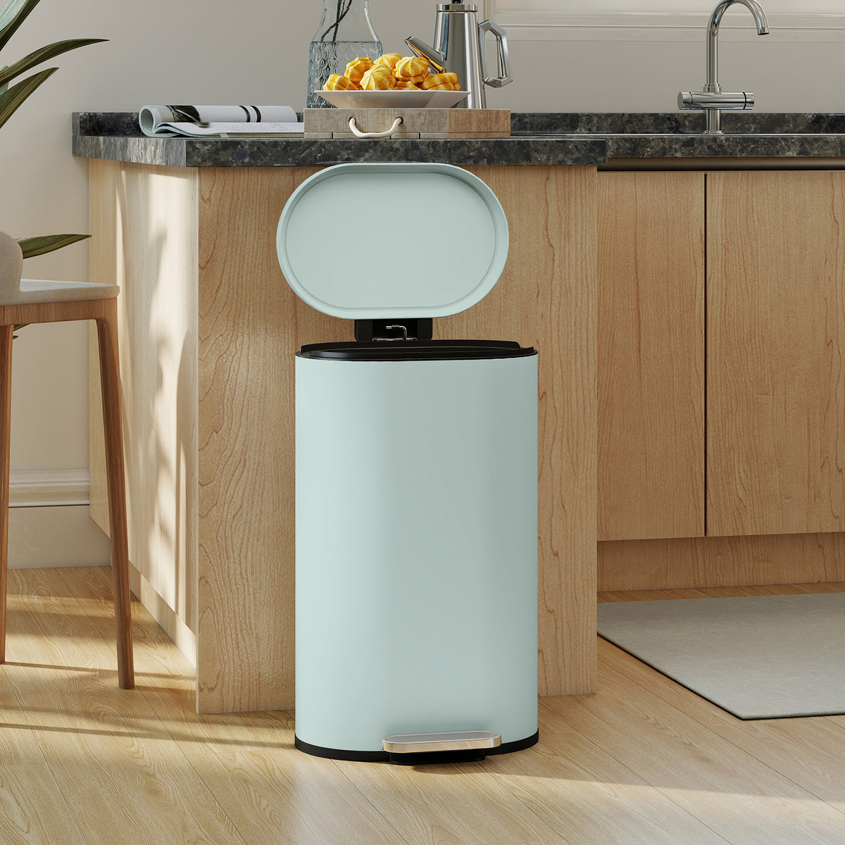 Slim Curved Pedal Kitchen Bin with Soft-Close Lid