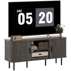 Grey TV Stand Cabinet with Slatted Tambour Doors