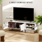 Marble Effect TV Unit with Fluted Cabinet Doors