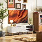 White Marble Effect TV Unit with Fluted Cabinet Doors