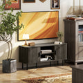 Grey TV Stand Cabinet with Slatted Tambour Doors