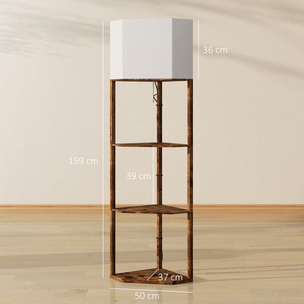 Corner Design Floor Lamp with Shelves and Pull Chain Switch