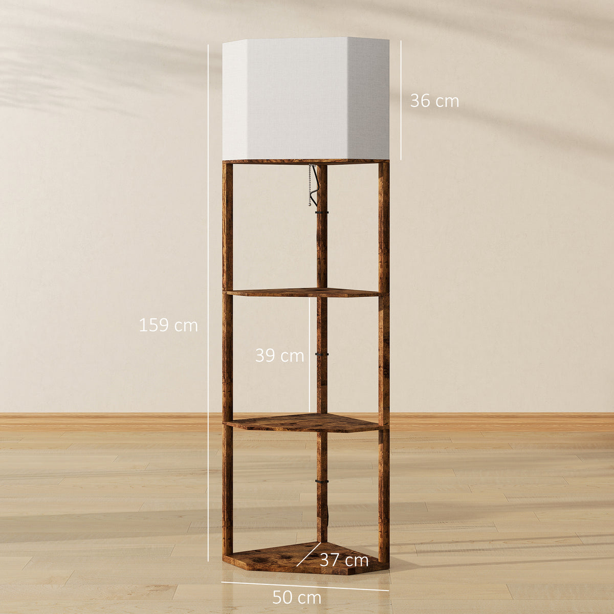 Corner Design Floor Lamp with Shelves and Pull Chain Switch
