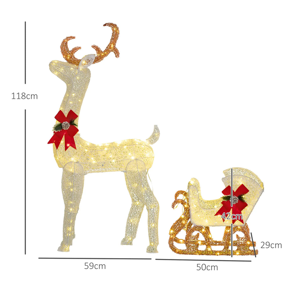 Light-Up Reindeer and Sleigh Christmas Decoration White