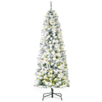 6ft Pre-Lit Snow Flocked Christmas Tree with Warm White LED Lights