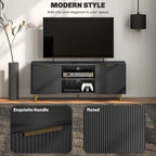 Black Beadboard TV Stand with 2 Cabinets and Open Shelves