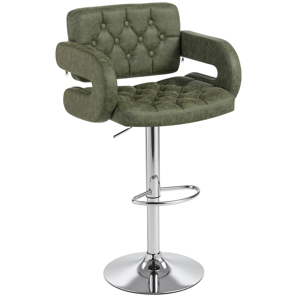 PU Leather Swivel Bar Stool with Backrest and Footrest - Green