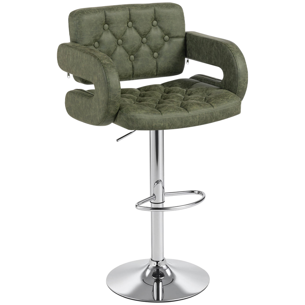 PU Leather Swivel Bar Stool with Backrest and Footrest - Green