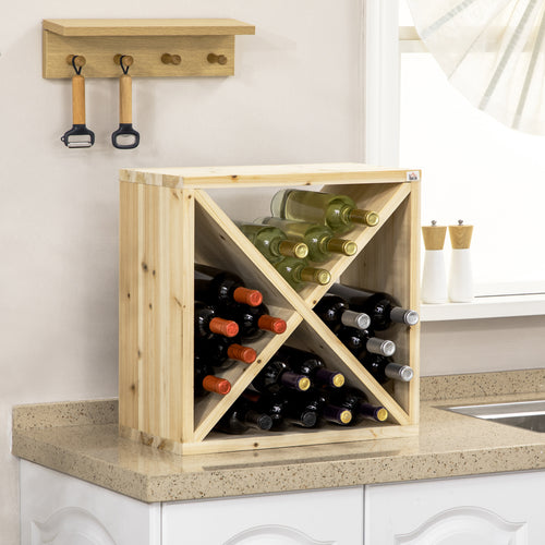 24-Bottle Solid Wood Tabletop Wine Rack Natural Finish