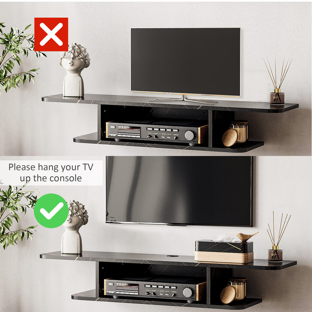 Floating Wall-Mounted TV Shelf with Storage - Black