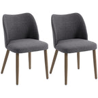 Linen Upholstered Dining Chairs Set of 2 with Curved Backrest Dark Grey