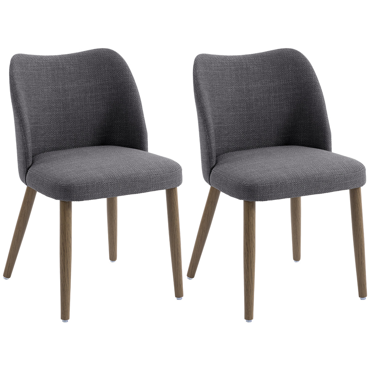 Linen Upholstered Dining Chairs Set of 2 with Curved Backrest Dark Grey