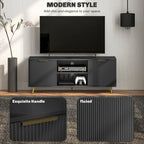 Beadboard TV Stand with 2 Cabinets and Open Shelves
