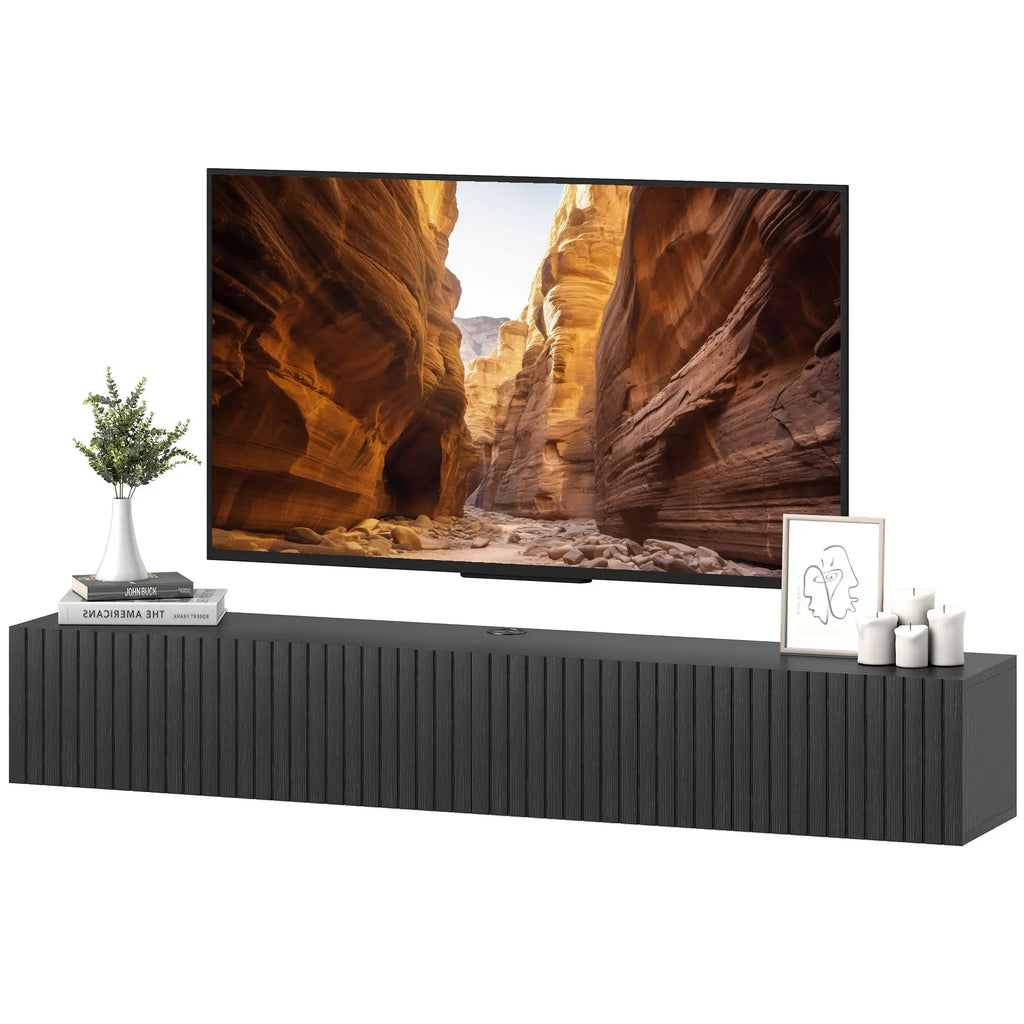 Black Fluted 140cm Floating TV Stand with Flip Cabinets
