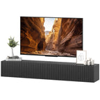 Black Fluted 140cm Floating TV Stand with Flip Cabinets