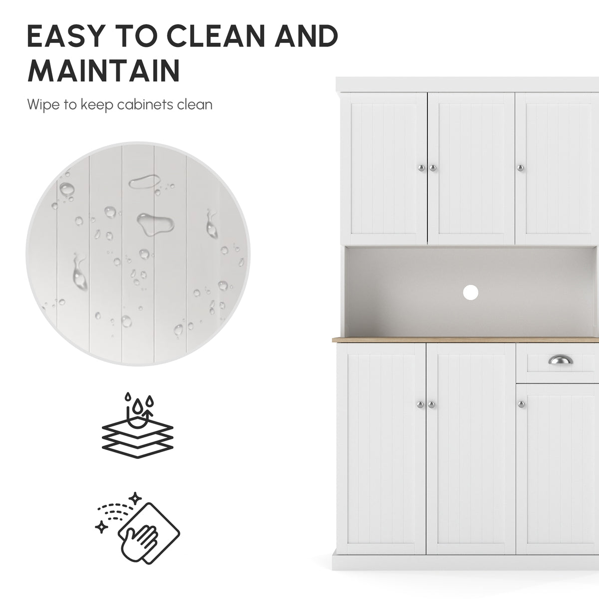 Kitchen Cabinet with Microwave Countertop and Storage Drawer White