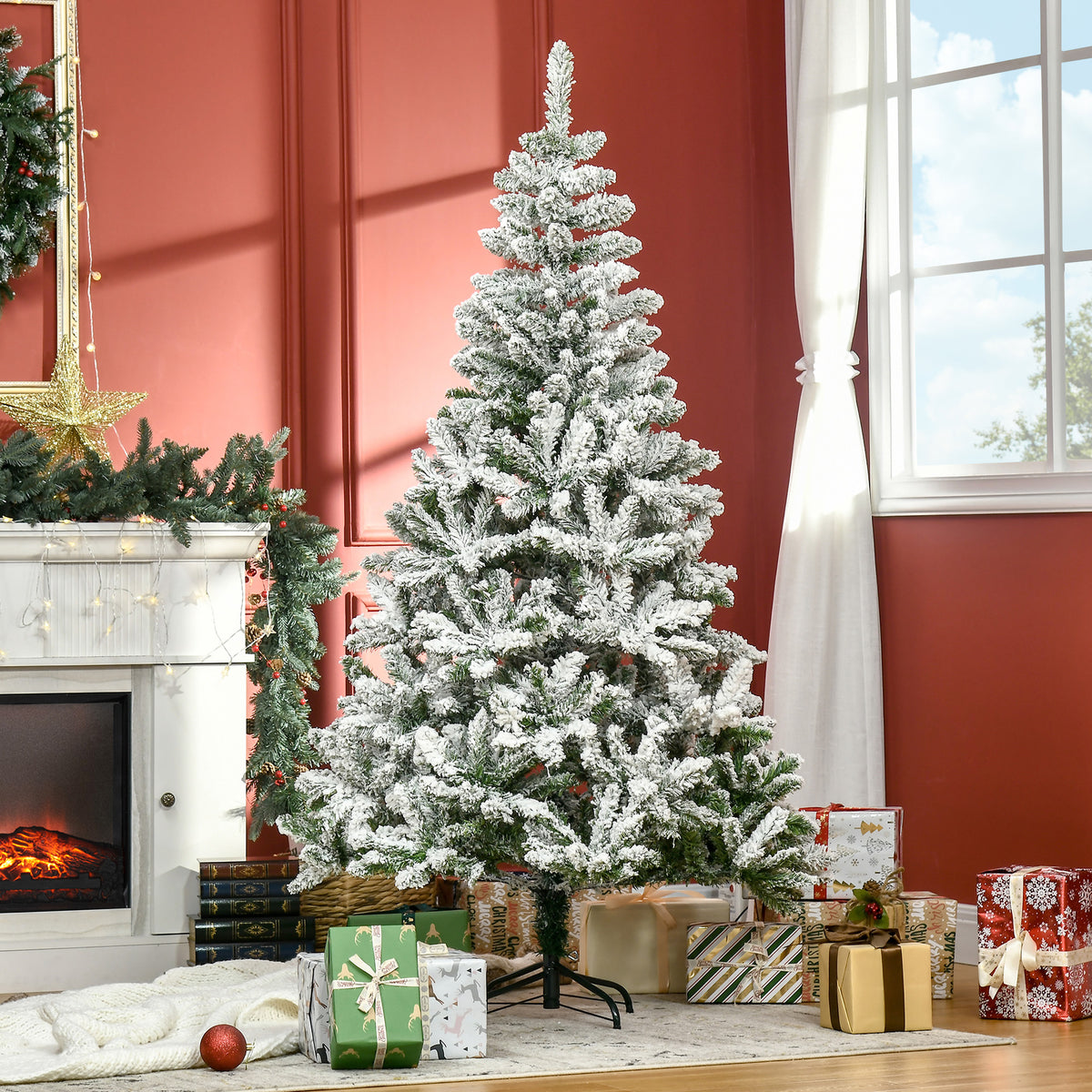6ft Snow Flocked Artificial Christmas Tree with 750 Branches