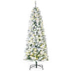 6ft Pre-Lit Snow Flocked Christmas Tree with Warm White LED Lights