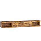 Natural Wood Floating TV Unit with Flip Drawer - Rustic Brown