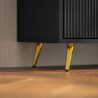 Black Beadboard TV Stand with 2 Cabinets and Open Shelves
