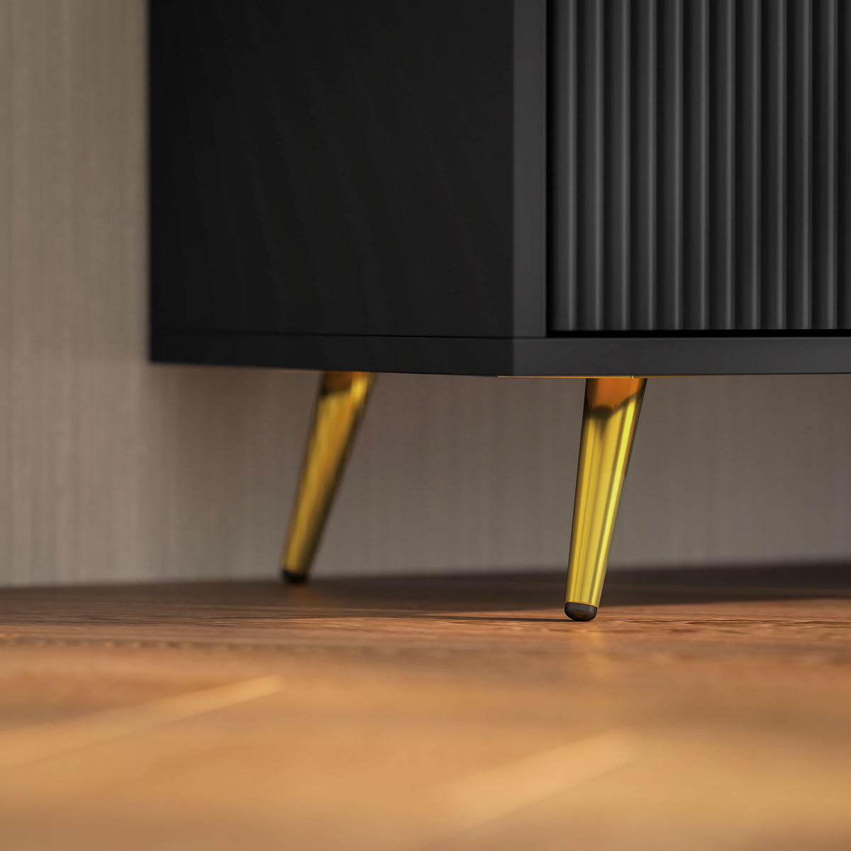 Black Beadboard TV Stand with 2 Cabinets and Open Shelves