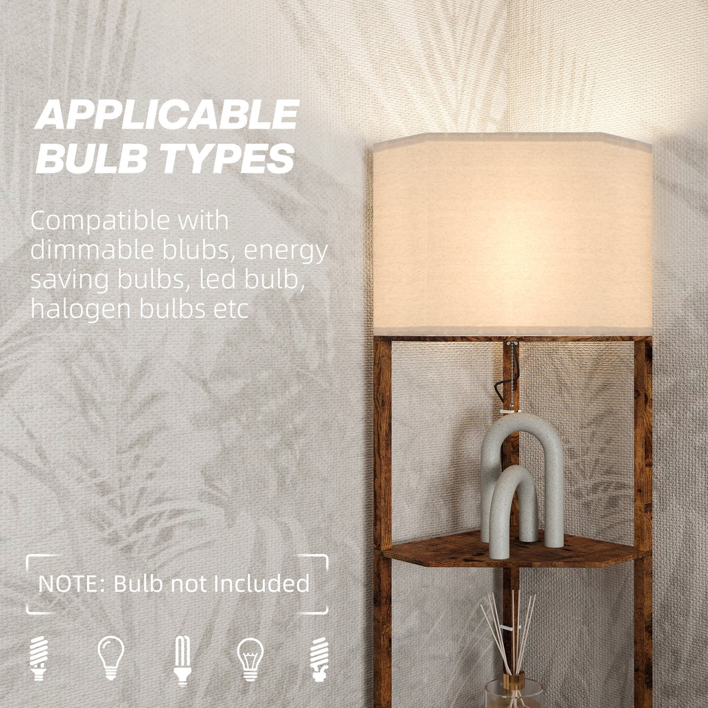 Corner Design Floor Lamp with Shelves and Pull Chain Switch