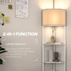 Corner Design Floor Lamp with Shelves and Pull Chain Switch