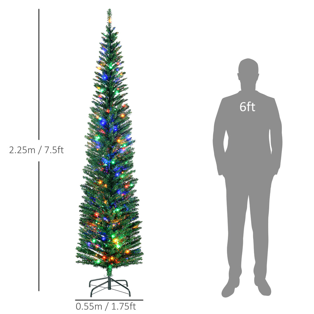 7.5ft Pre-Lit Pencil Shape Christmas Tree with Colourful LED Lights