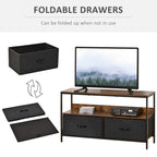 Rustic Brown and Black TV Cabinet with Foldable Linen Drawers