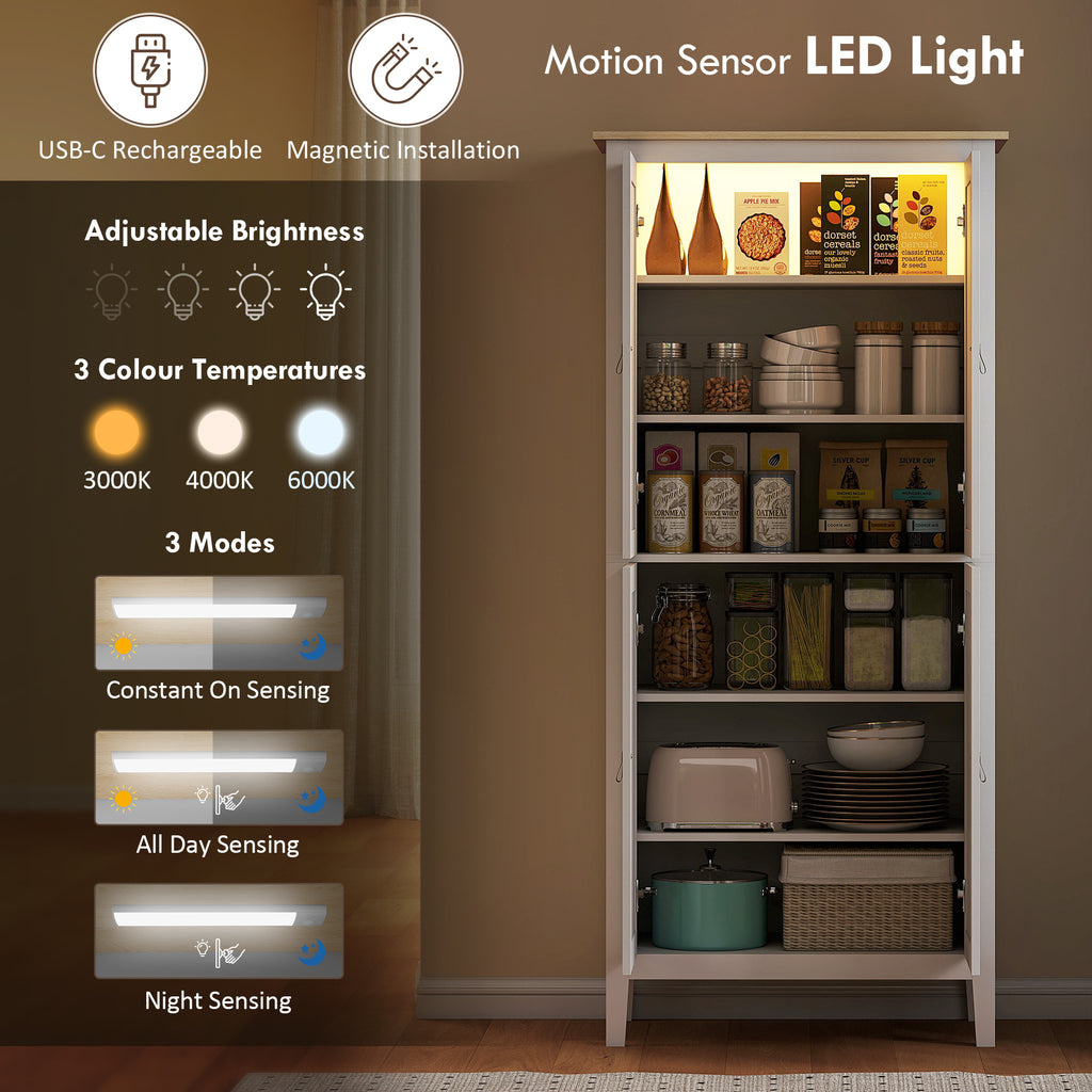 Tall Pantry Cupboard with Motion Sensor LED Light White